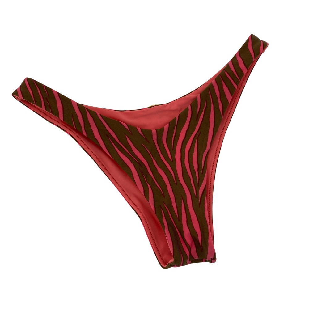 Luli Fama Bikini Bottom Womens XS Pink Brown Zebra Print High Cut Cheeky